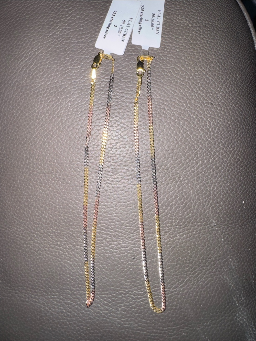 2 Tri-Tone Women’s 10” Anklets- Gold, Silver & Rose over 925 Sterling Silver